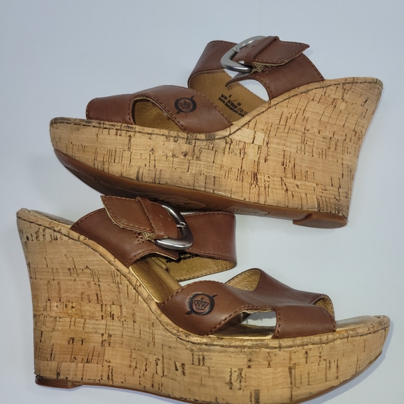 Born Cork Wedge Strappy Chuncky Buckle Leather Spring Summer Sandals Size 39 - Picture 4 of 11